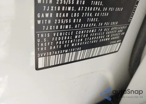 2023 Volkswagen Tiguan 2.0T Se from USA, damaged, VIN 3VV3B7AXXPM139105